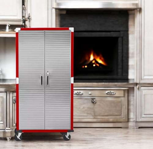 Heavy-Duty Storage Cabinet with Roller Doors, Rolling Casters (Red, 36" W x 18" D x 72" H) - color: Red, size: 36" W x 18" D x 72" H