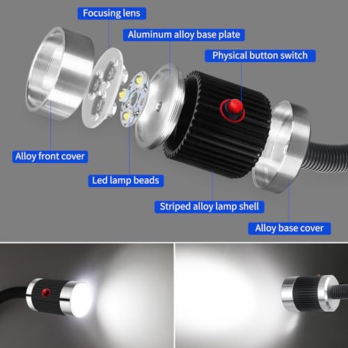 Magnetic Work Light, LED Machine Light, Work Light with Flexible & Magnetic Base, Shop Tool Lamp for Lathe, Work Bench, Sewing Machine, Grill, Bandsaw, Industrial Lighting, 10W, 900Lumens, Black