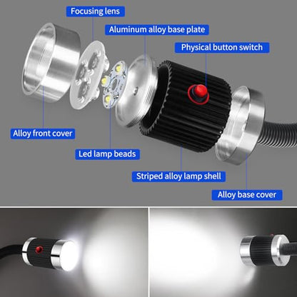 Magnetic Work Light, LED Machine Light, Work Light with Flexible & Magnetic Base, Shop Tool Lamp for Lathe, Work Bench, Sewing Machine, Grill, Bandsaw, Industrial Lighting, 10W, 900Lumens, Black