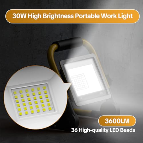 AIKVSXER Portable LED Work Light, 30W 3600LM Job Site Lights, 1 Pack