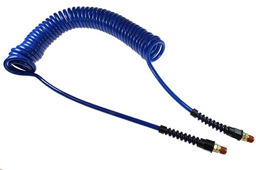 Coilhose Pneumatics PU14-15B-B Flexcoil Polyurethane Coiled Air Hose, 1/4-Inch ID, 15-Foot Length with (2) 1/4-Inch Reusable Strain Relief MPT Swivel Fittings, Dark Blue - color: Blue, size: 1/4" X 15 Feet