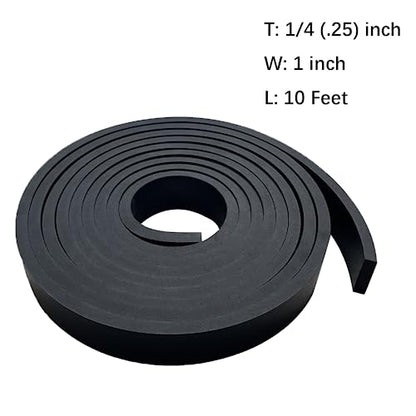 Solid Rubber Strip Roll 1/4 (.25)" Thick X 1" Wide X 10'Long - size: 1"X10'X1/4, style: No Adhesive