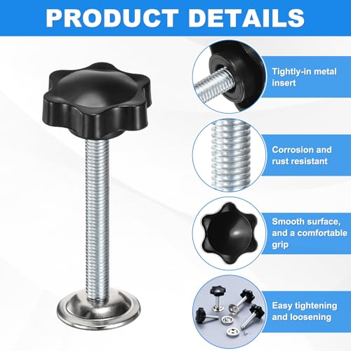 M METERXITY 2-Pack Star Handle Hand Screws, M8x65mm Carbon Steel Thread Star Clamping Knobs with Screws, Pressure Plate and Rubber Pad for Woodworking/Mechanical Equipment [Black] - size: M8 x 65mm