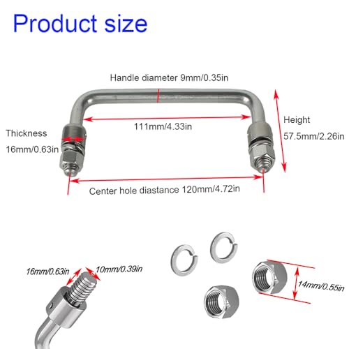 304 Stainless Steel Folding Handle, 90 Degree, Hole Center 4.72in - size: Hole Center 4.72in
