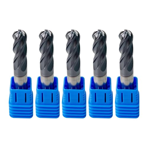 5Pcs 3/8" Carbide Ball Nose End Mills, ALTiN Coated, 4 Flute - size: 3/8 in