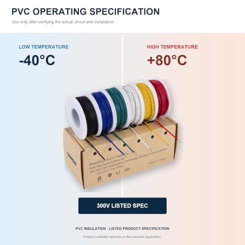 `TUOFENG 20 AWG Solid Wire Kit, 6 Colors, Tinned Copper, 26.3 ft Each, PVC - size: 20 AWG Solid Wire 6 Colors 26ft Each (156ft Total)