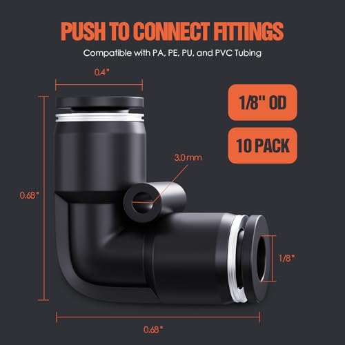 TRILINK 1/8" OD Push to Connect Fittings – Air Line Elbow Connectors, Quick Connect Pneumatic Fittings, Push Lock Air Hose Fittings for Compressor, Air Tools & Tubing (10 PCS) - color: 1/8" OD, size: Elbow(10pcs)