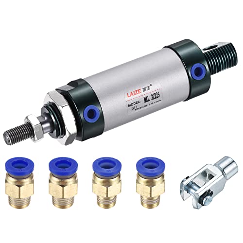 MECCANIXITY Pneumatic Air Cylinder Double Action MAL32X25 32mm Bore 25mm Stroke with Y Connector and 4Pcs Quick Fitting Set - size: 32X25 mm
