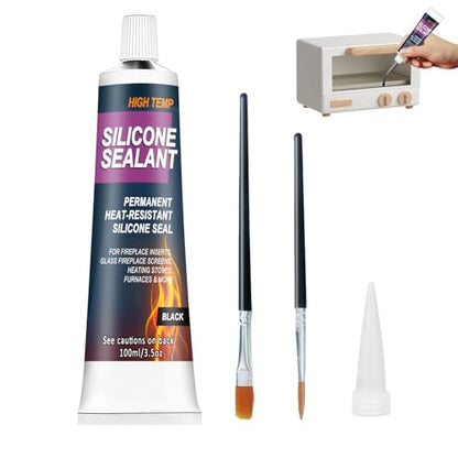482°F High Temp Silicone Sealant, High Temperature Adhesive, Heat Resistant Glue with Brush Fast Drying Waterproof Adhesive for Oven, Grill, Microwave 100 ml (Black)