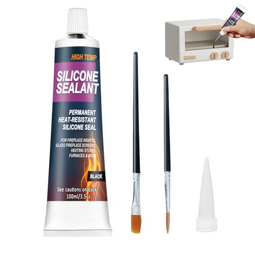 482°F High Temp Silicone Sealant, High Temperature Adhesive, Heat Resistant Glue with Brush Fast Drying Waterproof Adhesive for Oven, Grill, Microwave 100 ml (Black)