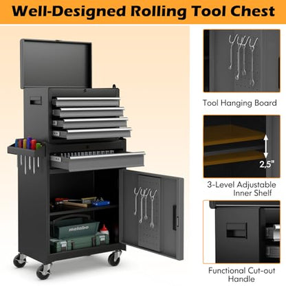 IRONMAX 2-in-1 Detachable Rolling Metal Tool Chest, 5 Drawers, Grey - color: Grey