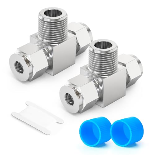 TAISHER 2PCS 304 Stainless Steel Compression Tube Pipe Fitting Connector, 3/8" Tube OD x 3/8" NPT Male x 3/8" Tube OD Tee Adapter - size: 3/8" OD x 3/8" MNPT x 3/8" OD Tee
