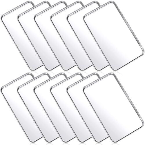 Mimorou 12 Pcs Stainless Steel Baking Sheet Cookie Pans, 10.2 x 5.9 Inch - size: 10.2 x 5.9 inches