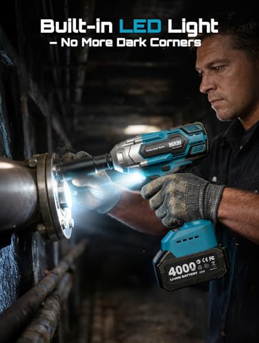 Seesii Cordless Impact Wrench 1/2 inch, High Torque 479 Ft-lbs(650Nm) Brushless Impact Gun,2500RPM w/2x4.0 Battery, 6 Sockets,8 Drill Bits, High Torque Power Impact Driver for Car Home,WH6 Lite - size: 650 Nm