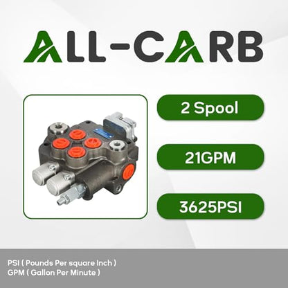 ALL-CARB 2 Spool Hydraulic Directional Control Valve 21GPM 3625PSI SAE Ports for Tractor Loader