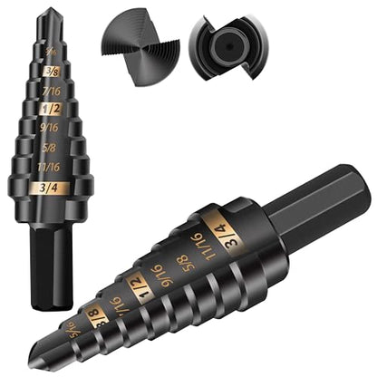 KSEIBI #3 HSS Step Drill Bit Set 1/4-3/4" with 3/8 Shank - Black Oxide Finish for Metal, Wood, Plastic Drilling - Durable, Precision Multi-Sized Bits with 3-Flat Shank 575045 - size: #3 (1/4-3/4 inch)