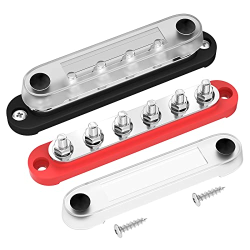 DAIERTEK Marine Bus Bar 12V 6 x 1/4" (M6) Terminal Studs 12 Volt Bus Bar Power Distribution Block with Cover Max 300V AC 48V DC Positive & Negative Battery Terminal Block for Automotive Car Boat - color: BB150-T6M6-C-RB