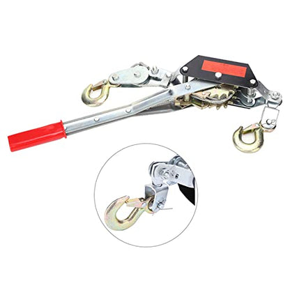 Hand Winch, 2T Wire Rope Power Puller Tighten Tool Mini Tightener with Double Hook Lifting Tool for Construction, Highway, Bridge