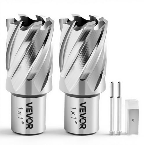 VEVOR Annular Cutter Set, 4 pcs Weldon Shank Mag Drill Bits Kit, 1" Cutting Depth, 1" Cutting Diameter, HSS, 2 Drill Bits with 2 Pilot Pins and Plastic Cases, for Magnetic Drills, Steel, Aluminum - size: 1" * 1"