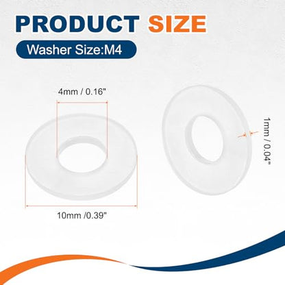 PATIKIL 125 Pcs Nylon Flat Washer M4 4mm ID 10mm OD 1mm THK White - color: White, size: 4mm x 10mm x 1mm