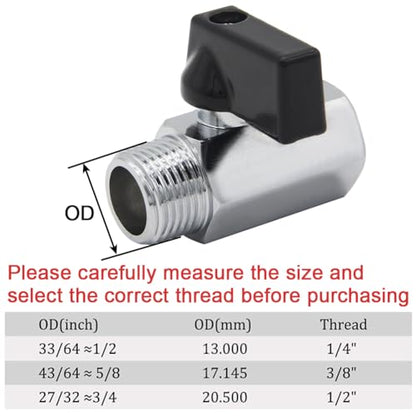 Joywayus 2PCS Chromed Brass Ball Valve 1/4 NPT Male x 1/4 NPT Female 2 Way Shut Off Valve - size: 1/4 NPT (O.D x I.D: 1/2" x 1/2"), style: 2PCS