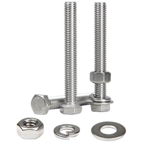 MroMax 10 Sets 1/4-20 x 3 Hex Head Screw Bolt, Nuts, Flat Washer & Spring Lock Washers Kits,Fully Threaded, Stainless Steel 18-8（304）, Bright Finish - size: 1/4-20 x 3" (10 Sets)