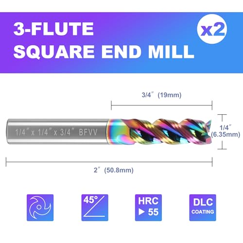 1/4" Shank Carbide Square End Mill, 3-Flute for Aluminum & Copper - size: 1/4" Shank