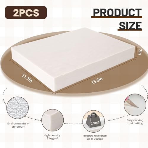 Multi Purpose XPS Foam Board,2 Pack 15.6x11.7x2in Thick Craft Foam Sheets - size: 15.6x11.7x2in-2pcs