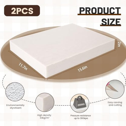 Multi Purpose XPS Foam Board,2 Pack 15.6x11.7x2in Thick Craft Foam Sheets - size: 15.6x11.7x2in-2pcs