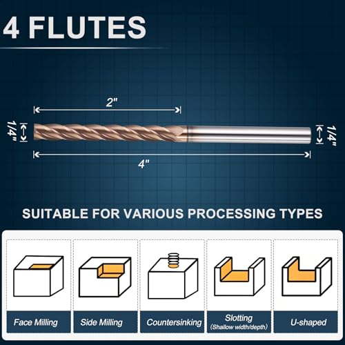 Carbide End Mill 1/4" Dia 2" CL 4" L 1/4" Shank 4 Flute - size: 1/4" Dia - 2" CL - 4" L - 1/4" Shank
