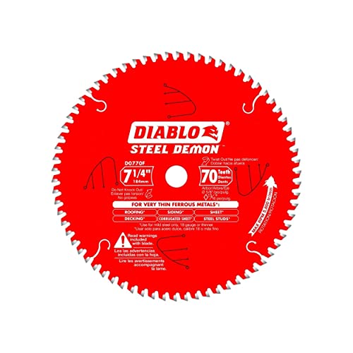 Diablo 7-1/4-Inch x 70-Teeth Steel Demon Carbide Saw Blade for Thin Metal - Ideal for Mild Steel Cutting, 12 Gauge or Thinner - Tico Hi-Density Carbide, Triple Chip Grind - D0770F - size: 7-1/4", style: 70 TCG