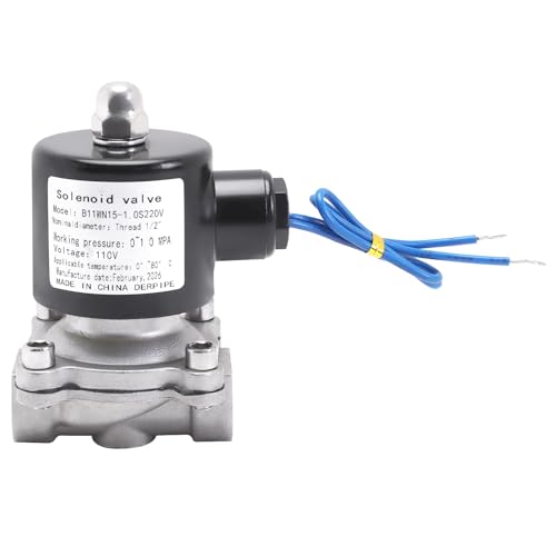 SUS304 Electric Solenoid Valve - 1/2" NPT 110V AC Stainless Steel Normally Closed Valve for Water Air Gas Fuel Oil - size: 0.5 Inch