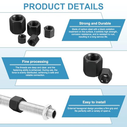 MECCANIXITY M16x1.5mm Hex Coupling Nuts 24mm/0.9" Fine Thread Black 2Pcs - size: M16 x 1.5 x 24mm