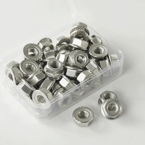 M16x2mm Metric Serrated Hex Flange Nuts, 304 Stainless Steel (A2-70), DIN 6923, Bright Finish, 5PCS - color: Silver, size: Silver M16 x 2mm