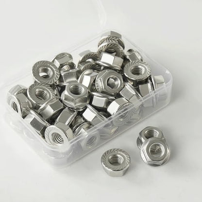 M16x2mm Metric Serrated Hex Flange Nuts, 304 Stainless Steel (A2-70), DIN 6923, Bright Finish, 5PCS - color: Silver, size: Silver M16 x 2mm