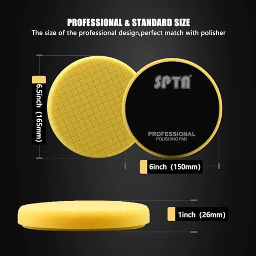 Yellow Medium Cut Pad, Buffing Polishing Pads, SPTA 3Pcs 6.5 Inch Face for 6 Inch 150mm Backing Plate Compound Buffing Sponge Pads For Car Buffer Polisher Compounding, Polishing and Waxing -X00224Y6B3 - color: 3Pcs Yellow T80 Medium Cut, size: 6.5inch