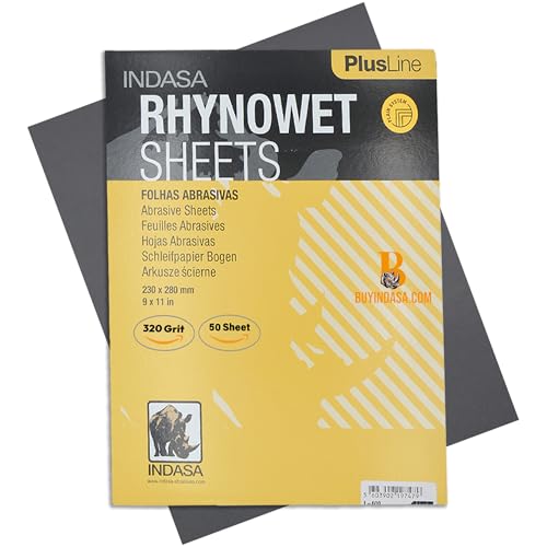 Indasa 50 PCS 9x11” Wet & Dry Sandpaper Sheets, 320 GRIT, Rhynowet Clog-Resistant Abrasive for Wood, Metal, Auto, Paint & Clear Coat Finishing, Sand Paper Aluminum Oxide, Plusline - size: 320 GRIT 9"x11" Aluminum Oxide