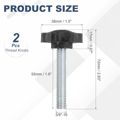uxcell 2Pcs 3/8"-16 Star Knobs 2.2" Threaded Stud Male Clamping Knob - size: 3/8"-16, 2.2"