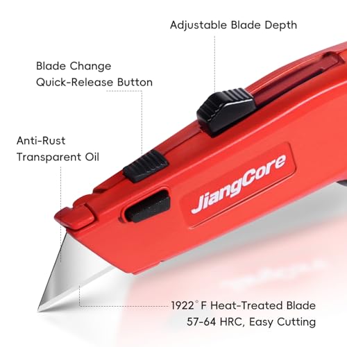 Premium Utility Knife with 14 Blades - Heavy Duty Retractable Work Knife, Precision Cutting for DIY, Cardboard, Packaging - Ergonomic Grip & Quick-Release Design