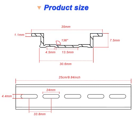 Aluminum DIN Rails, 25CM /9.8 inches, 35mm Wide, 7.5mm High Top Hat Slotted DIN Rail with RoHS (10 Pack, Silver) - color: 25cm