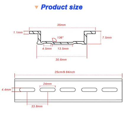 Aluminum DIN Rails, 25CM /9.8 inches, 35mm Wide, 7.5mm High Top Hat Slotted DIN Rail with RoHS (10 Pack, Silver) - color: 25cm