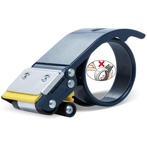 MDJ by Excell Heavy-Duty Metal 2 Inch Packaging Tape Dispenser with Safety Blade Cover, Anti-Backflow Design, for Commercial Packaging, Shipping, Moving, Carton and Box Sealing