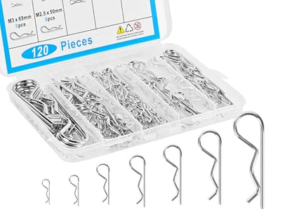 120pcs Premium Cotter Pin Assortment Kit, Heavy Duty R-Shaped Cotter Pins, 7 Sizes Zinc Plated Carbon Steel Hardware Pins for Automotive, Machinery, Lawn Mowers, and DIY Projects - size: R pin(hitch pin)