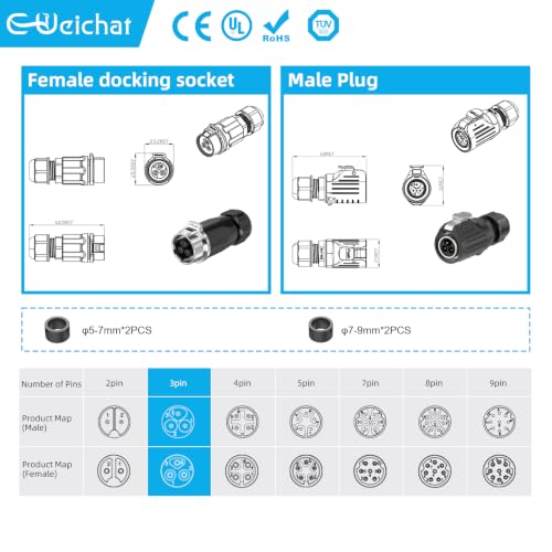 LP16 3PIN Industrial Waterproof Connector IP68 Quickly Plugging Aviation Connector Solder-Assembly M16 3PIN Circular Connector Fast Release Electrical Connector Male Plug&Female Socket - size: 3 Pin, style: Male Plug / Female Socket