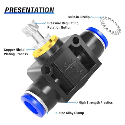 TAILONZ 4mm OD SCF-4 Air Flow Control Valve Push-to-Connect Fitting 5PCS - size: 4mm/Blue/5PCS