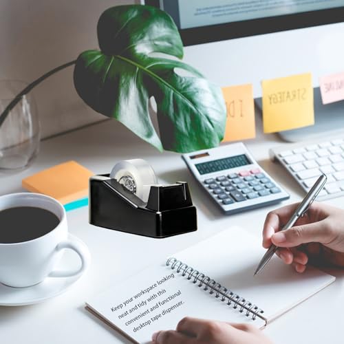 Tape Dispenser Desk,Desktop Tape Dispenser, Tape Dispenser with Weighted Non-Skid Base, Includes 6 Rolls Transparent Tape (0.71" x 1000"),Heavy Duty Tape Holder for Office, Home, School(Black) - color: Black