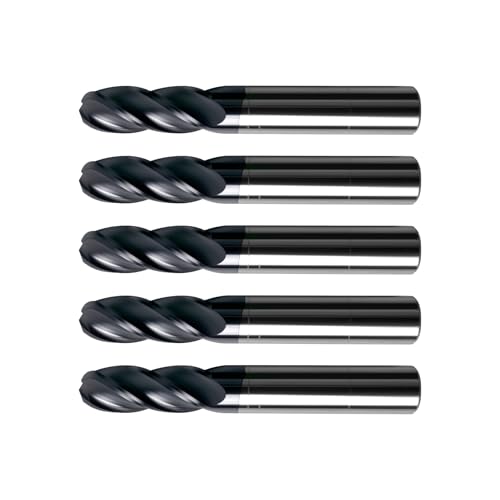 5Pcs 3/8" Carbide Ball Nose End Mills, ALTiN Coated, 4 Flute - size: 3/8 in