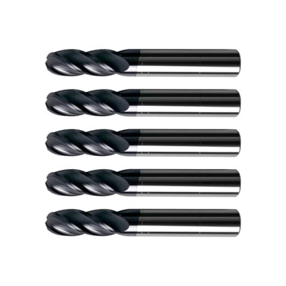 5Pcs 3/8" Carbide Ball Nose End Mills, ALTiN Coated, 4 Flute - size: 3/8 in