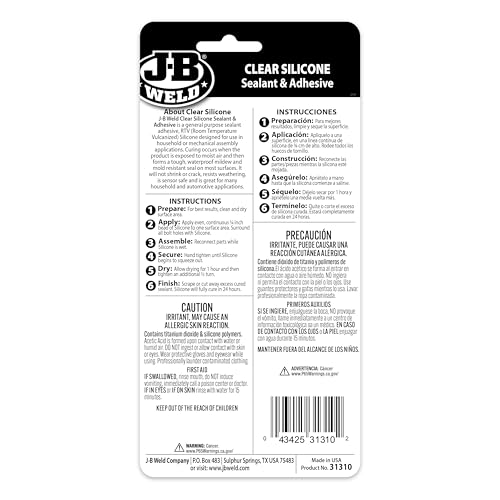J-B Weld 31310 Clear All-Purpose RTV Silicone Sealant and Adhesive - 3 oz. - 2-Pack - size: 3OZ 2 Pack