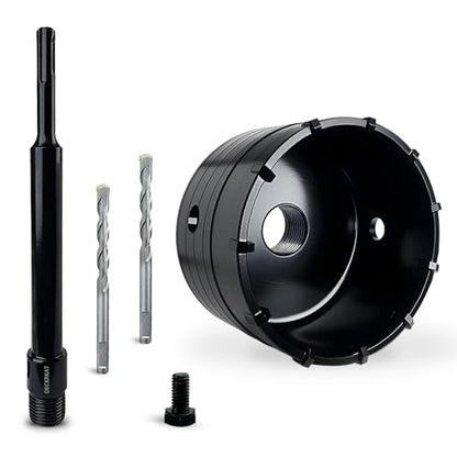 DECKRKAT 3-1/2" Concrete Hole Saw Kit,Electroplated Black Quenching Tech,Heavy-Duty Thickened Alloy Teeth,SDS Plus Shank & 2 Center Bits for Concrete,Brick,Stone. - size: (90mm)3-1/2"